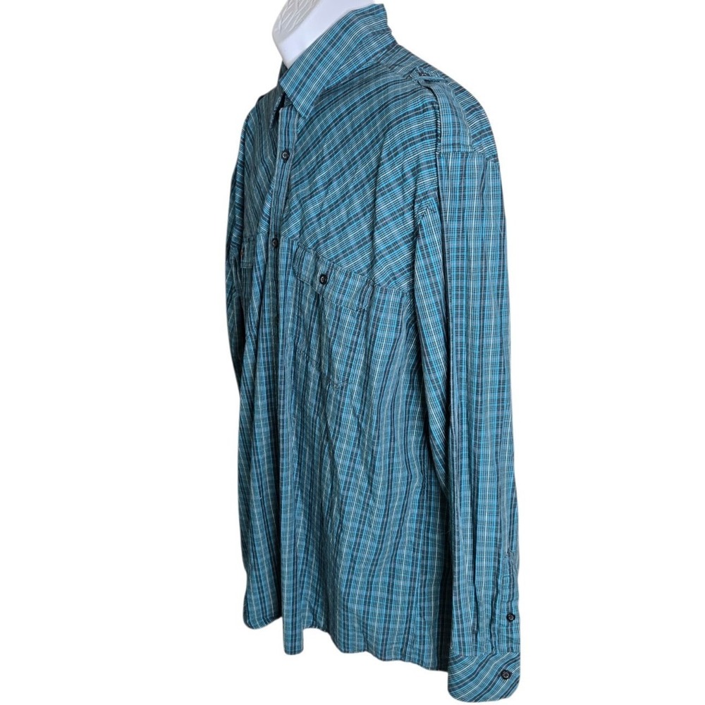 Alfani Mens Utility Plaid Shirt Size XL Workwear Teal Blue Epaulet Dual Pocket - Picture 3 of 8